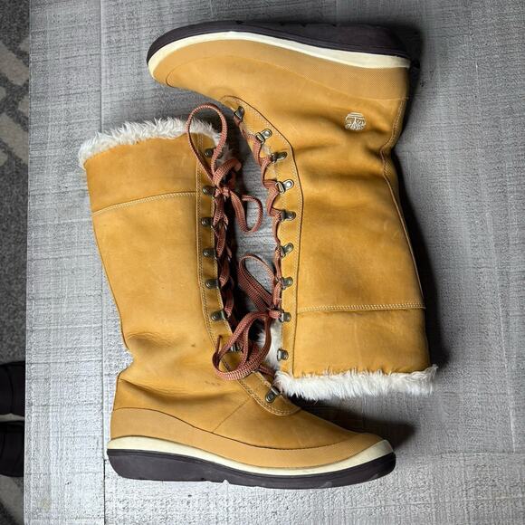 Timberland Womens Size 8.5 Boots Lace Up Wheat Nubuck Leather Faux Fur - Picture 3 of 6